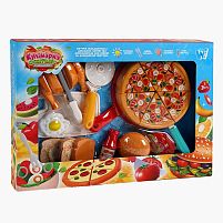 Набір продуктів “Кулінарна фантазія” 10455 "WToys", 24 елементи, продукти на липучках, дошка для нарізання, ніж, сендвіч, гамбургер, в коробці