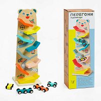 Трек C 61463 "WToys", 8 спусків, 4 машинки, дерев’яний, в коробці