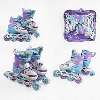 Ролики дитячі Best Roller 67728-S (розсувні, розмір 29-33, колеса: 4/Ø60 мм/PU, в один ряд, гальмо: задніє, підсвітка, сумка, фіолетовий)
