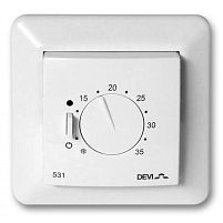 Картинка  Терморегулятор DEVIreg 531 (+5+35°C) механический, с воздушным датчиком, 85х85мм, 15A, белый (140F1034) магазин cd-market