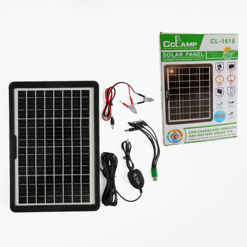 Зарядна станція С 68469 сонячна панель, USB-хаб, потужність 15W, міні-крокодили, перехідник з USB на штекери 5,5*2,1 мм, USB Type-C, miniUSB, mic