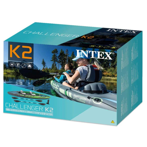 Каяк надувний двомісний (байдарка) Intex 68306 Challenger K2 (76*351 см., висота: 38 см., навантаження до 180 кг., весла, насос, зелений) фото 23