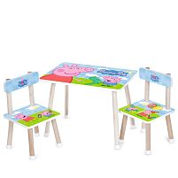 Дитячий столик Bambi M 501-15 «Свинка Пеппа» (з двома стільчиками, ДСП, стіл: □40*60 см, ↑44,5 см, сидіння: □28,5*28,5 см, ↑25 см, силікон. зах. ніж.)