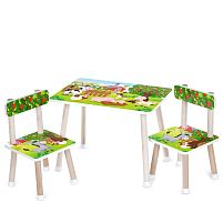 Дитячий столик Bambi M 501-16 «Ферма» (з двома стільчиками, ДСП, стіл: □40*60 см, ↑44,5 см, сидіння: □28,5*28,5 см, ↑25 см, силіконовий захист ніжок)