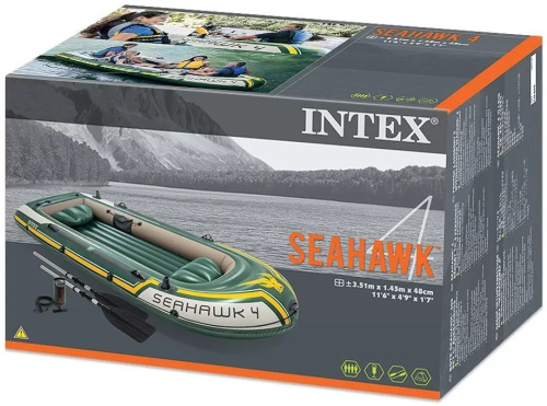 Човен надувний Intex 68351 «Seahawk 4 Set» (145*351 см, моторно-гребний, чотиримісний, трикамерний, весла, насос, надувне дно, до 480 кг.) фото 8