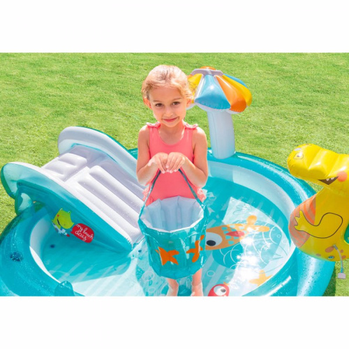 Дитячий надувний ігровий центр Intex 57165 NP «Алігатор» (84*170*201 см, басейн 160 л, гірка, качка, відерце, фонтан, ненадувне дно, до 54 кг) фото 3
