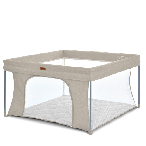 Манеж El Camino ME 1196 Beige (74,5*127*127 см, вхід із застібкою-блискавкою, відкидний бортик, чохол, льон бежевий, до 15 кг)