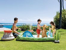 Дитячий надувний ігровий центр Intex 56132 «Юрський період» (36*201*201 см, басейн 410 л, фонтан, іграшки, ненадувне дно, до 81 кг)