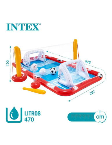 Дитячий надувний ігровий центр Intex 57147 «Спортивний ігровий центр» (102*267*325 см, футбол/бейсбол/волейбол, басейн 470 л, ненадувне дно, до 84 кг) фото 6