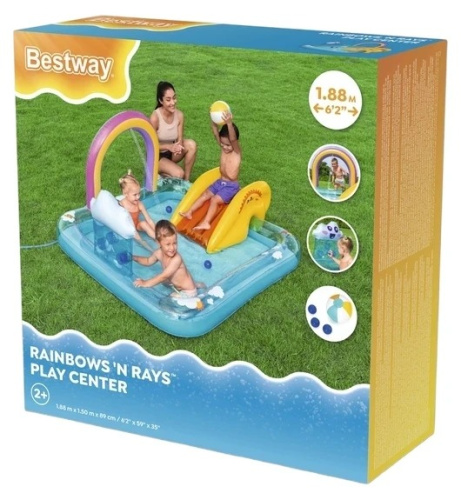Дитячий надувний ігровий центр BestWay 53174 «Веселка» (89*150*188 см, басейн 189 л, гірка, м'ячики, фонтан, ненадувне дно, до 45 кг) фото 7