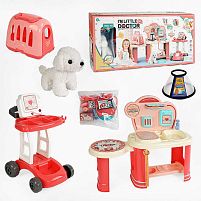 Набір лікаря 8836 A-2 звук, підсвічування, столик з поличками 70х28х58.5 см, візок, переноска, собачка, інструменти лікаря, наліпки, в коробці