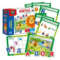 Абетка на магнітах /укр/ - VT5411-03 "Vladi Toys", 64 магнітні літери, 8 карток із завданнями