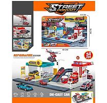 Трек MH 182 54 елементи, наліпки, 2 машинки, вертоліт, в коробці