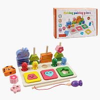 Логічна дерев’яна дошка F 43648 магнітна риболовля, гра з кілочками, сортер за формами, в коробці