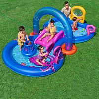 Дитячий надувний ігровий центр BestWay 53167 «Морська одіссея» (117*188*330 см, басейн 276 л, гірка, іграшки, арка, фонтан, ненадувне дно, до 54 кг)