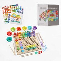 Логічна дерев’яна дошка C 74298 кілочки, магнітна риболовля, кульки, цифри, 3 картки, аксесуари для гри, в коробці