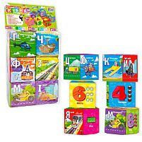 Кубики 30952 "4FUN Game Club", "Транспорт", 6 штук, м'які, водонепроникна тканина, літери, цифри, арифметичні знаки, в пакеті