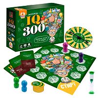 Гра настільна розважальна "IQ300" VT8055-46 "Vladi Toys", гральне поле, 50 карток, 9 жетонів, 4 пішаки, колесо фортуни, пісочний годинник, прав