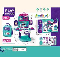 Набір лікаря T 2158-3 медичний столик, озвуч. англійською мовою, набір інструментів, стетоскоп, термометр, шприц, ножиці, на батарейках, підсві