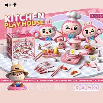 Набір посуду S 20-11 плита, підсвічування, звуки, каструлька, пательня, чайник, сотейник, столик для барбекю, харчові продукти, дощечка, кухонне