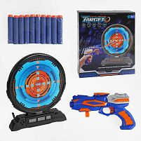 Пістолет з мішенню 3695 підсвічування, озвучування англійською, 3 режими, 10 м'яких патронів, механічний пістолет, в коробці