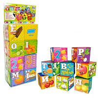Кубики 10950 "4FUN Game Club", "Їжа", 6 штук, м'які, водонепроникна тканина, літери, цифри, арифметичні знаки, в пакеті