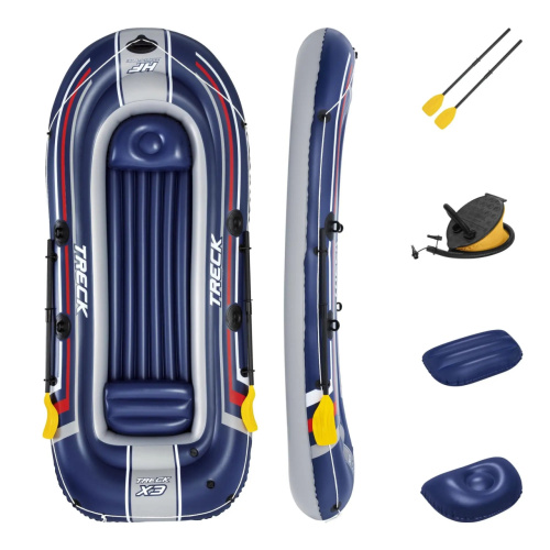 Човен надувний Bestway 61110 «Hydro-Forc™ Treck X3 Set» (26*307 см, гребний, тримісний, двокамерний, надувне дно, до 270 кг., весла, ножний насос) фото 2