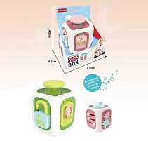 Бізіборд BY 330 2 кольори, кубик, розмір - 7х7х9.5 см, пальчикові ігри, тріскачка, відкриття дверцят та замочку, в коробці