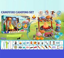 Набір для пікніку 877 A-32 35 елементів, газовий балон та вогнище зі світлом та звуком, лук, стріли, колчан, мішень, посуд, продукти, шампур обер