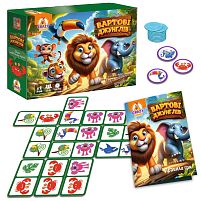 Гра настільна розважальна "Вартові джунглів" VT8055-47 "Vladi Toys", 56 плиток, 2 стартові плитки, 10 жетонів води, 5 фішок з тваринами, правил