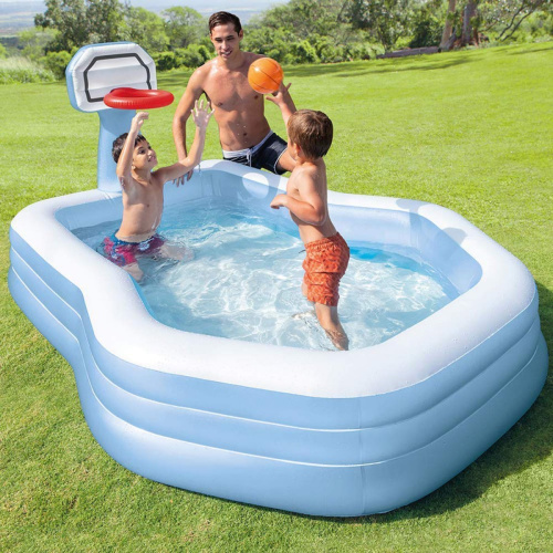 Дитячий надувний басейн Intex 57183 «Сімейний» (188*257 см, ↑130 см, борт: 32 см, об'єм: 682 л, ненадувне дно, серія: Swim Center, баск. кільце, м'яч)