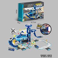 Трек MH 102 парковка, довжина 53см, підсвічування, звукові ефекти, ОЗВУЧУВАННЯ АНГЛІЙСЬКОЮ, 3 металопластикові моделі спецтехніки, в коробці