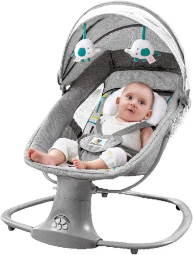 Крісло-шезлонг для немовлят з електро-заколисуванням Mastela 8104 Light Grey (механізм гойдання: поворотний, 3в1, 5 швидкостей, USB, BT, пульт)