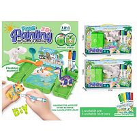 Набір для творчості 834 2 види, 2 флоксові фігурки тварин, 6 кольорових фломастерів, бокс-ванночка, щіточка, в коробці