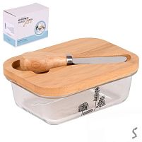 Маслянка скло з ножем та бамбуковою кришкою 10.5*14.5*6см Stenson R34371