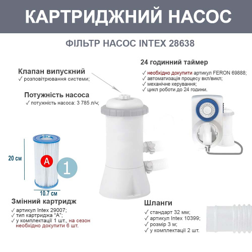 Каркасний басейн Intex 28242 (122*457 см., об'ем: 16805 л., картриджний фільтр-насос 3785 л/год, драбина, тент, підстилка, серія: Metal Frame) фото 6