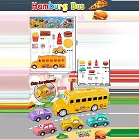 Набір машин 868 A автобус, маленька модель машини, інерція, фастфуд, дорожні знаки, в пакеті