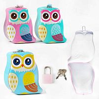 Скарбничка C 60058 3 види, “Сова”, металева, замок з ключем, ВИДАЄТЬСЯ ТІЛЬКИ МІКС ВИДІВ