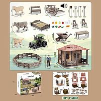 Ферма 2020-5 будиночок, трактор, інерція, гумові шини, фігурка фермера, 3 тварини, огорожа, інструменти, овочі, посуд, меблі, в коробці