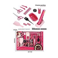 Набір перукаря 2801-4 стайлер на батарейках, звук, підсвітка, гребінці, щітка, затискачі для волосся, ножиці, флакончики, бігуді, в коробці