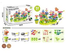 Конструктор A 42-2 “Квітковий сад”, набір садівника,88 елементів, граблі, лопата, вила, лійка, вазон, квіти, в коробці