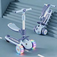 Самокат-беговел триколісний Skyper Q-4306-17 (колеса: передні Ø4.92"/PU/заднє Ø3,15"/PU, рама: пластик/складна, сидіння, підсвітка, до 25 кг)