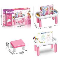 Столик з конструктором MC 590 6в1, конструктор на 100 елементів, розмір столика: 46х26,5х24 см, стільчик, дошка, 8 маркерів, пазл на 48 елементів