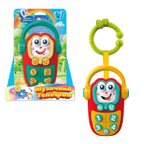 Музичний телефон 50466 "WToys", 2 види, ОЗВУЧУВАННЯ УКРАЇНСЬКОЮ МОВОЮ, підсвічування, озвучені репліки, цифри, 4 пісні, 4 казки, в коробці