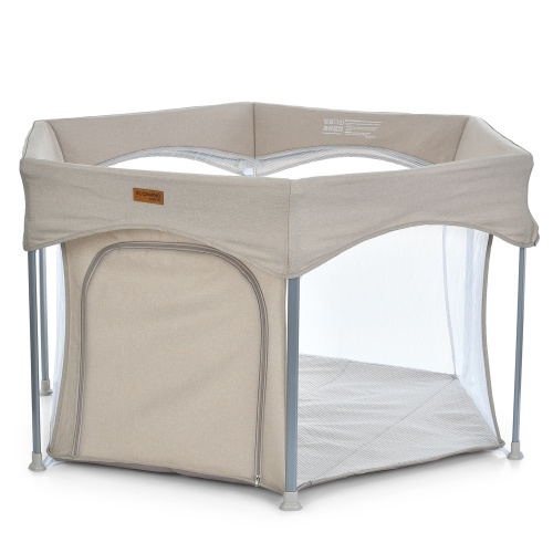 Манеж El Camino ME 1195 Beige (74*117*145 см, шестикутний, вхід із застібкою-блискавкою, чохол, льон, бежевий, до 15 кг)