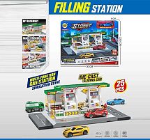 Заправна станція MH 646 металопластикова машинка, 25 елементів, аксесуари, наліпки, в коробці