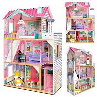 Картинка  Будиночок для ляльок Bambi MD 1428 (33*82*121 см, дерево, 3 поверхи, кімнати, меблі, балкон) магазин cd-market