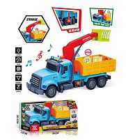 Спецтехніка 688-4 B “Вантажівка з підйомником”, довжина 33 см, підсвічування, звукові ефекти, інерція, гумові колеса, висувна стріла, дорожні зна