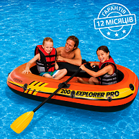 Човен надувний Intex 58356 «Explorer Pro 200» (33*102*196 см, гребний, півторамісний, трикамерний, надувне дно, до 120 кг)