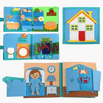 М'яка книжка-бізіборд C 73095 фетрова, одяг, їжа, інструменти, динозаври, посуд, в пакеті